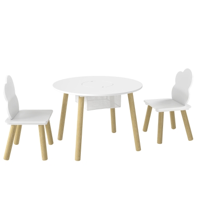 Qaba 3 Pieces Kids Table and Chair Set, Activity Table and Chair Set with Cloud-Shaped Chairs, Mesh Bag