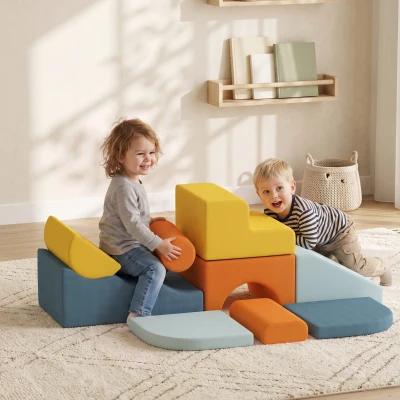 Qaba 9-Piece Kids Soft Play Foam Blocks Set, Detachable Cover, Multicolored