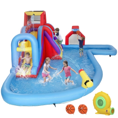 Qaba 6-in-1 Inflatable Water Slide & Bounce House with Blower