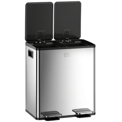 HOMCOM 2 x 5 Gallon Stainless Steel Trash Can with Pedals, Silver