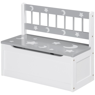 Qaba Kids Toy Box Storage Chest with Lid and Safety Hinge, Kids Storage Bench Seat with Backrest for Toddler, Grey