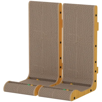 PawHut 2PCS Cat Scratching Board L Shape Cat Scratcher Cat Scratching Pad with 3 Toy Balls, Catnip