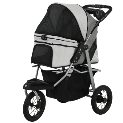 PawHut Foldable Dog Stroller, 12" Rubber Wheels, 22lbs, Light Gray