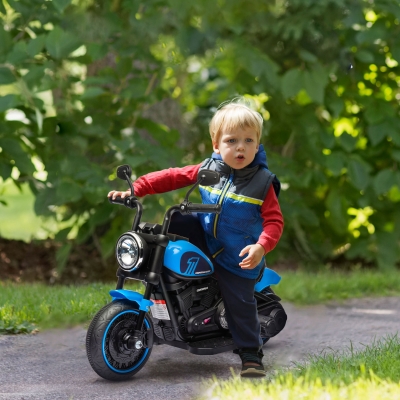 Aosom 6V Kids Motorcycle with Training Wheels, Foot Pedal, Headlight, Forward/Reverse, Single-Button Start, Blue
