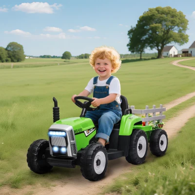 Aosom 12V Ride-on Tractor with Trailer, Green
