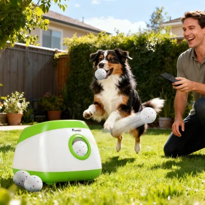 PawHut Automatic Dog Ball Launcher 26-78FT for Medium Large Dogs, Green