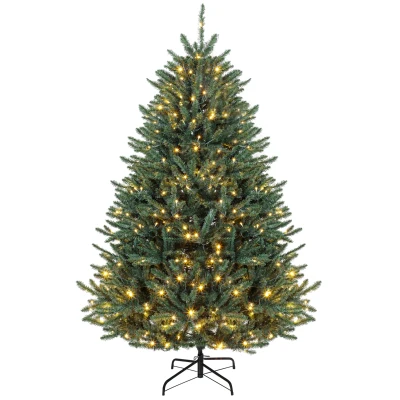 HOMCOM 6ft Prelit Christmas Tree, Colorado Blue Spruce, Easy Plug, Hinged Xmas Tree with Warm White & Multi-Colour LEDs