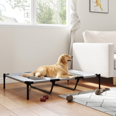 PawHut Elevated Dog Bed, Raised Dog Cot for XL Sized Dogs, Indoor & Outdoor, 48" x 36" x 9", Light Grey