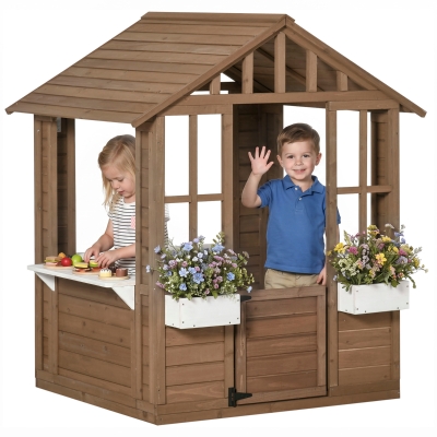 Outsunny 47" x 38" x 54" Kids Wooden Playhouse, Outdoor Cottage