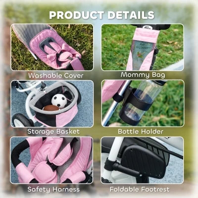 Qaba 6 in 1 Tricycle for Toddler 1-5 Years with Parent-Push Handle, Pink
