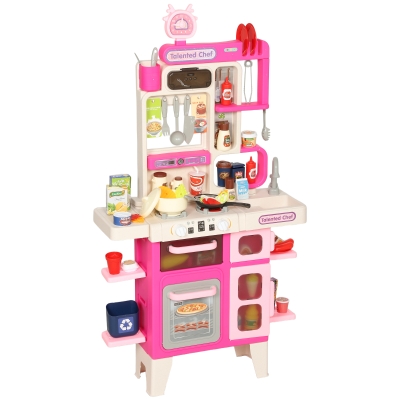 Qaba Pretend Play Kitchen Set with 104PCS Accessories, Pink