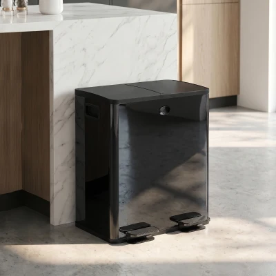HOMCOM 2x5 Gallon Stainless Steel Trash Can, Pedal, Soft Close, Black
