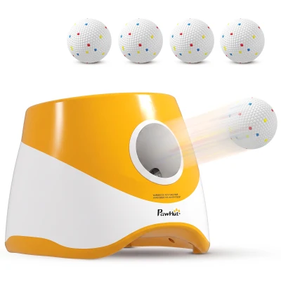 PawHut Automatic Dog Ball Launcher with 5 ETPU Balls 2.3", 3 Distance Settings 20ft, 33ft, 46ft, Orange