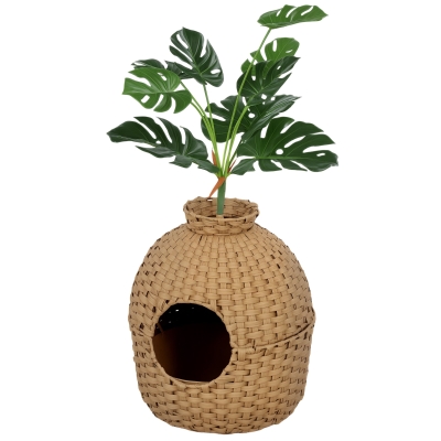 PawHut Cat Litter Box Enclosure with Faux Plant, Steel Tray, Bedroom