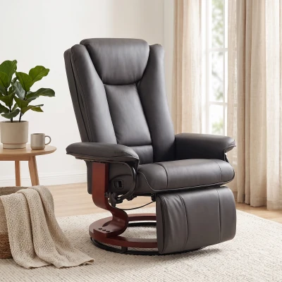 HOMCOM Modern PU Leather Swivel Recliner Chair with Footrest, Brown