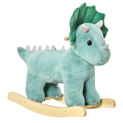 Qaba Plush Ride-On Triceratops Rocking Horse, Dark Green