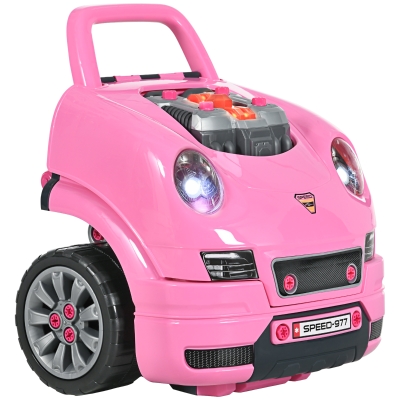 Qaba Kids Truck Engine Toy Set, Car Service Play Set, Pink