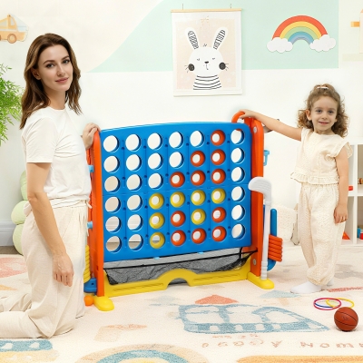 Qaba 4 in 1 Kids Jumbo Connect 4 Game Set with Basketball, Ring Toss, Golf, for Kids, Family, Indoor & Outdoor