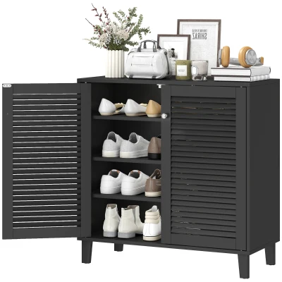HOMCOM Shoe Cabinet with Adjustable Shelves Shoe Storage Cabinet with 2 Doors for Entryway Hallway Black