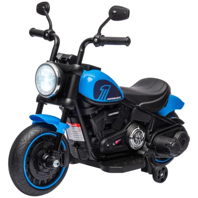 Aosom 6V Kids Motorcycle with Training Wheels, Foot Pedal, Headlight, Forward/Reverse, Single-Button Start, Blue