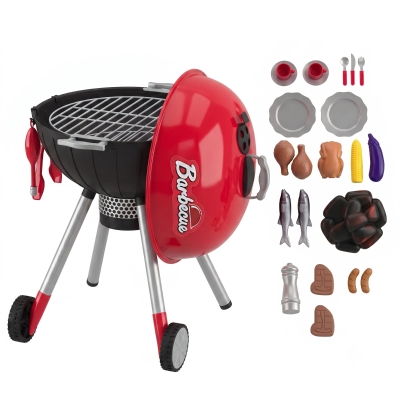 Qaba Kids Kitchen Playset, 40PCS BBQ Grill with Lights & Sounds, Red