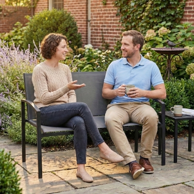 Outsunny Outdoor Garden Bench, 44 in Metal Patio Garden Park Bench with Breathable Mesh Fabric, 528 lb Load Capacity, Grey