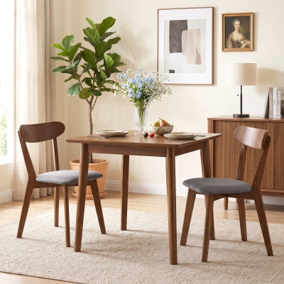 HOMCOM Dining Chairs Upholstered Linen-Look Kitchen Chairs Rubberwood Legs Set of 2 Grey and Brown