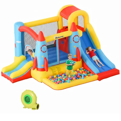 Outsunny Bounce Castle Inflatable Trampoline Slide Pool Rocket Design 11.14' x 9.18' x 6.06'