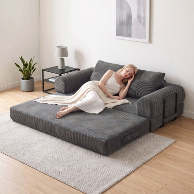 HOMCOM 5-in-1 Convertible Sofa Bed, L-Shaped Loveseat Reversible Sleeper Sofa with 2 Pillows, Dark Grey