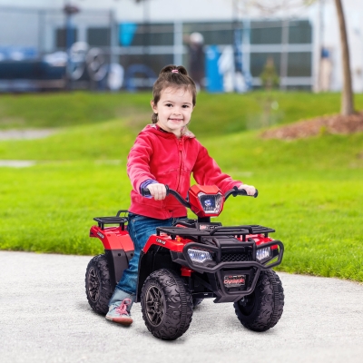 Aosom 12V Kids ATV Quad, 4 Wheeler Battery Powered Electric Vehicle with Music MP3, Headlights, High Low Speed, Treaded Tires, for Boys and Girls Ages 37-60 Months, Red