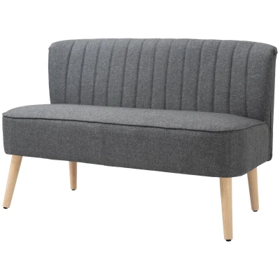 HOMCOM Modern 2 Seater Sofa, Upholstered Two Seater Couch with Rubber Wood Legs, Grey