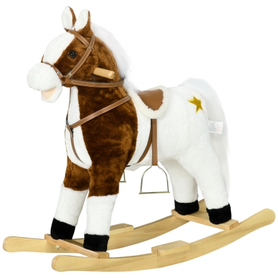 Qaba Rocking Horse with Sound, Toddler Ride-On, Brown