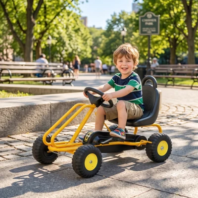 Qaba Kids Pedal Go Kart, Adjustable Seat & Hand Brake, Yellow
