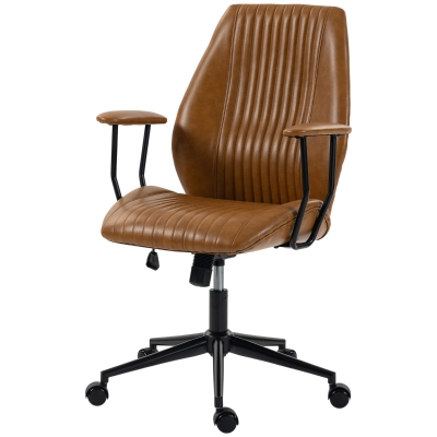 HOMCOM Leather Office Desk Chair, Swivel, Adjustable Height, Brown