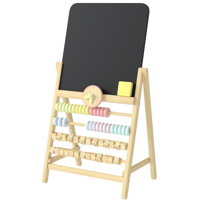 Qaba Wooden Kids Art Easel Double-Sided Chalkboard, Abacus, Natural