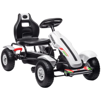 Aosom Pedal Go Kart for Kids, Pedal Car with Adjustable Bucket, Handbrake, 4 Rubber Wheels Powered Ride, White