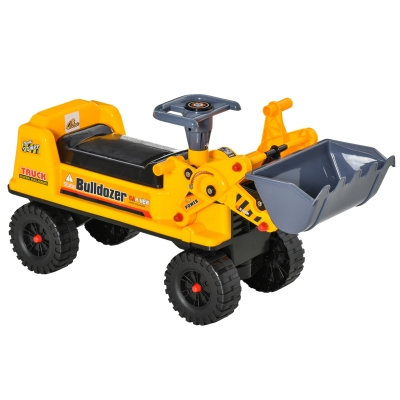 Qaba Kids Bulldozer Ride-On Toy, Yellow with Digging Bucket