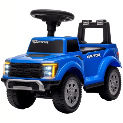 Qaba Ford Raptor Toddler Car with Headlights & Storage, Blue