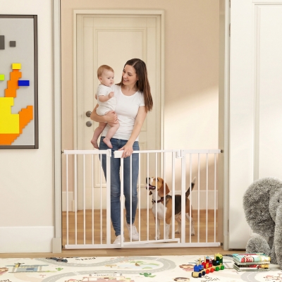 PawHut Baby Gate, Pet Safety Gate Pressure Fit, 30"-51" Wide with Two-Way Open, Auto-Close for Stair, Doorways, Hallways, Black