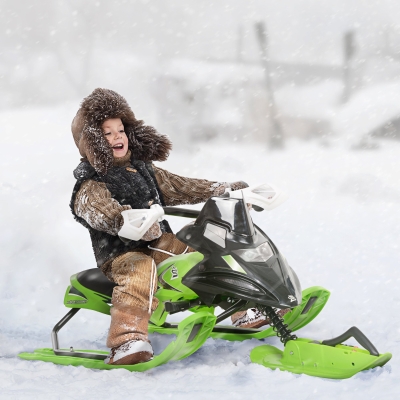 Soozier Kids Snow Racer Sleds with Padded Rubber Seat, Green