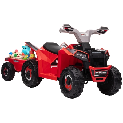 Aosom 6V Electric Toy Car with Trailer, Red, Ages 18-36M