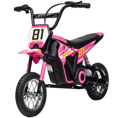 Qaba 24V Kids Electric Dirt Bike, 250W Motor, 12" Tires, Pink