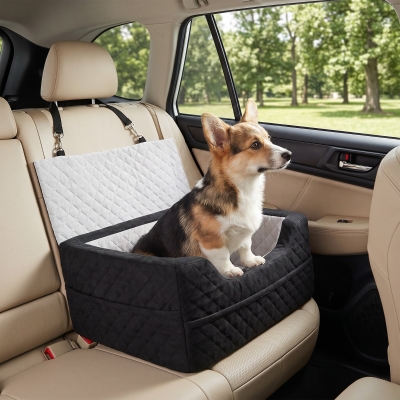 PawHut Dog Car Seat, Dog Booster Car Seat Washable with Adjustable Safety Leash, Storage Pockets for Small Under 10kg, Grey