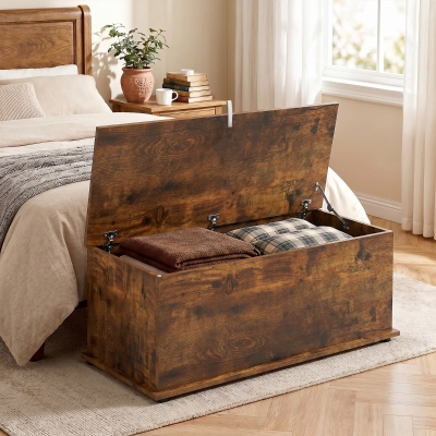 HOMCOM 39.5" Storage Chest with 2 Safety Hinges, Storage Box Organizer with Flip-Top Lid, Entryway Storage Bench, Rustic Brown