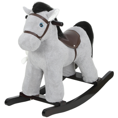 Qaba Kids Plush Rocking Horse with Sound, Toy for 2–5 Years, Gray