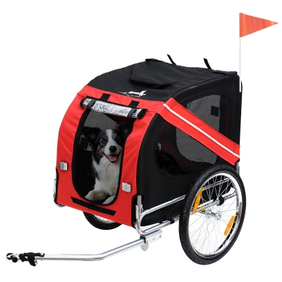 Aosom Dog Bike Trailer, Pet Cart with Large Wheels, Red/Black