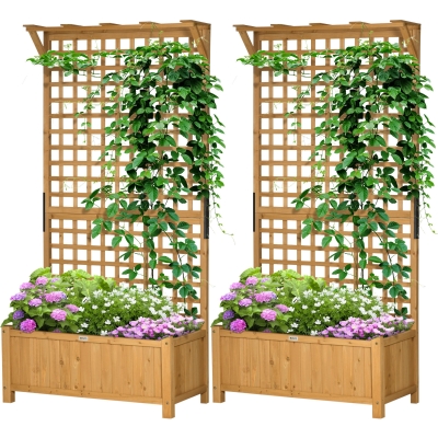 Outsunny Wood Planter Trellis Raised Bed, Privacy Screen, 2pcs, Yellow