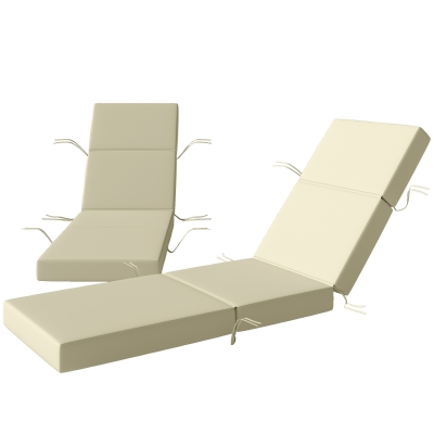 Outsunny Set of 2 Outdoor Chaise Lounge Cushions, 4" Thick, Cream White