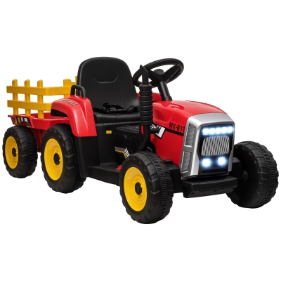 Aosom 12V Electric Ride-On Tractor with Trailer, Red