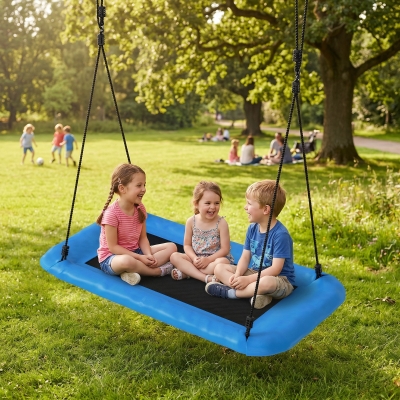 Qaba Nest Swing Adjustable Ropes Tree Straps Basket Swing for Kids, 58" x 30", 660 lbs Capacity for Indoor Outdoor, Blue